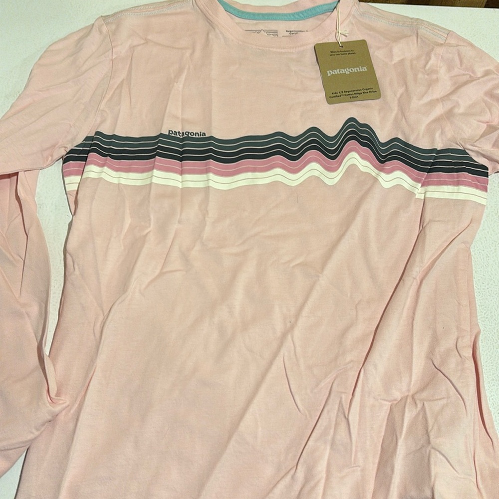 New PATAGONIA GIRLS SIZE LARGE- 12.... long sleeve pink organic cotton shirt